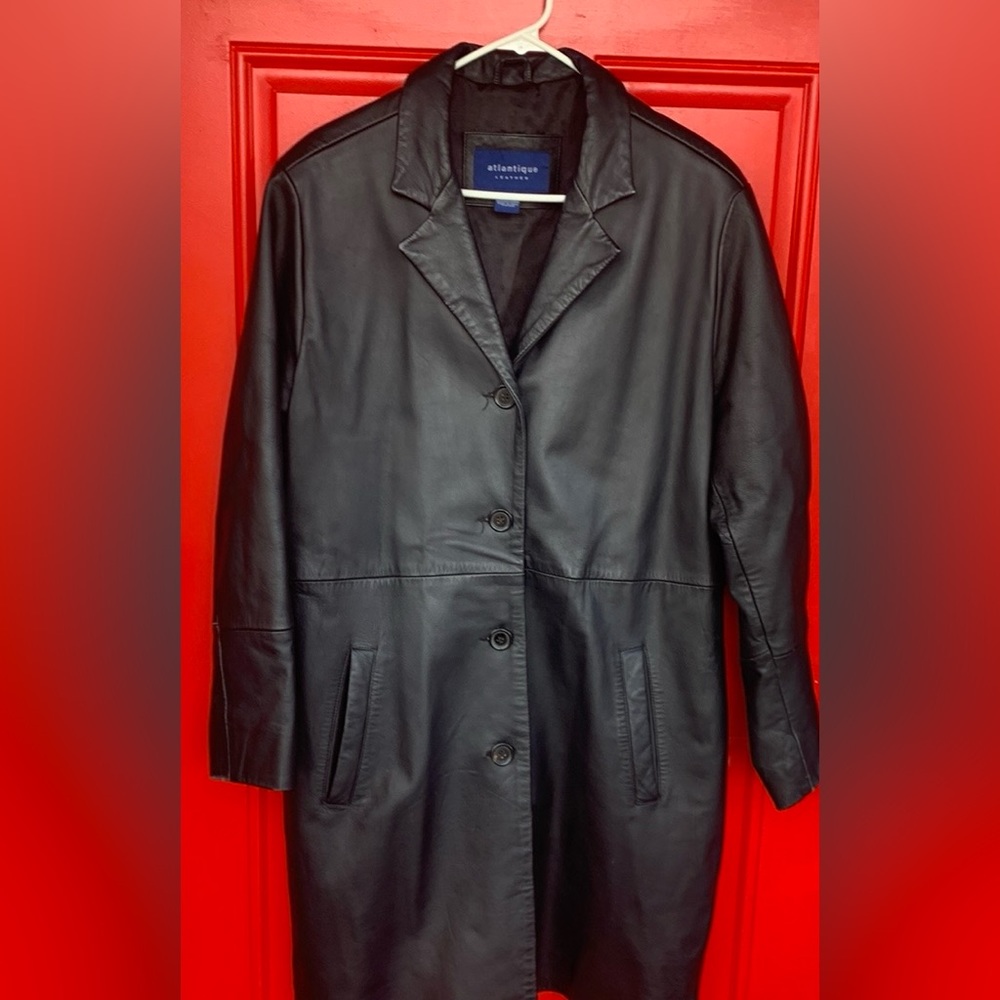 Atlantique XL Black Leather Trench Coat